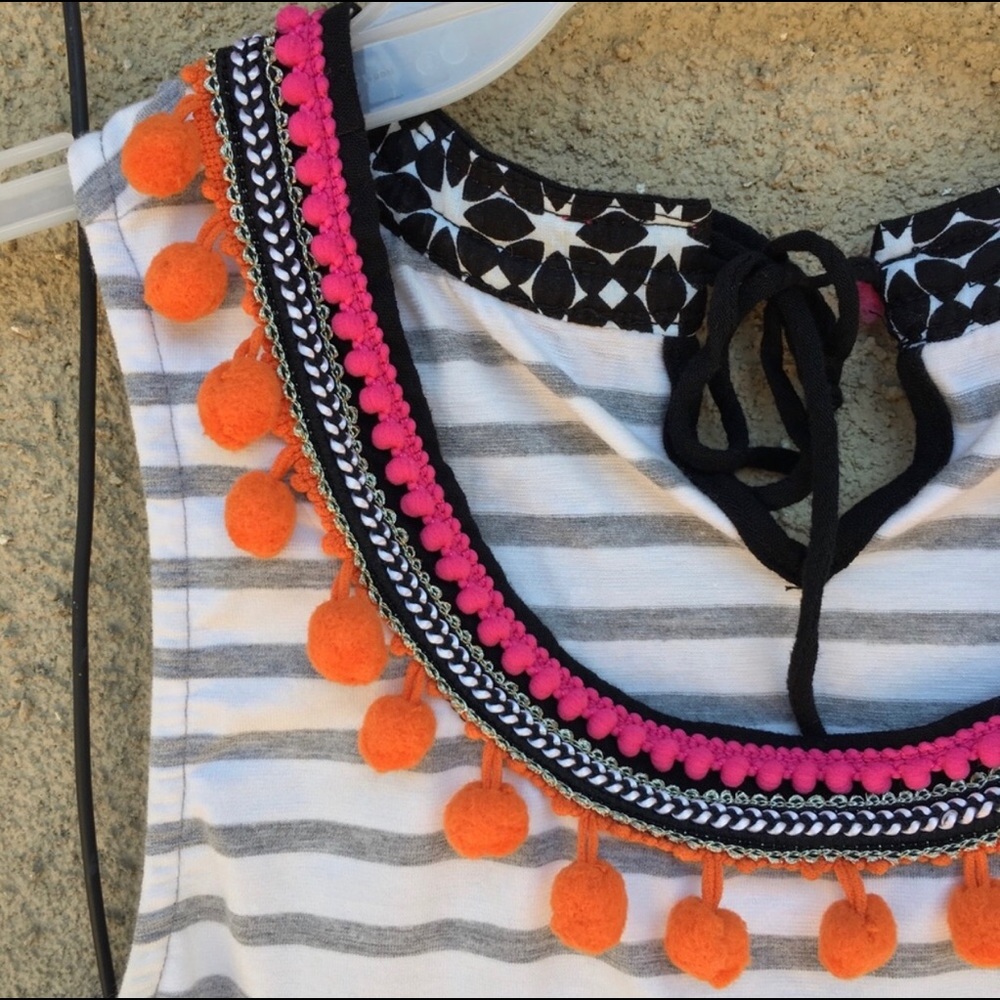 Anthropologie Women’s One September Pom Tank navy white stripe size small - Picture 3 of 7